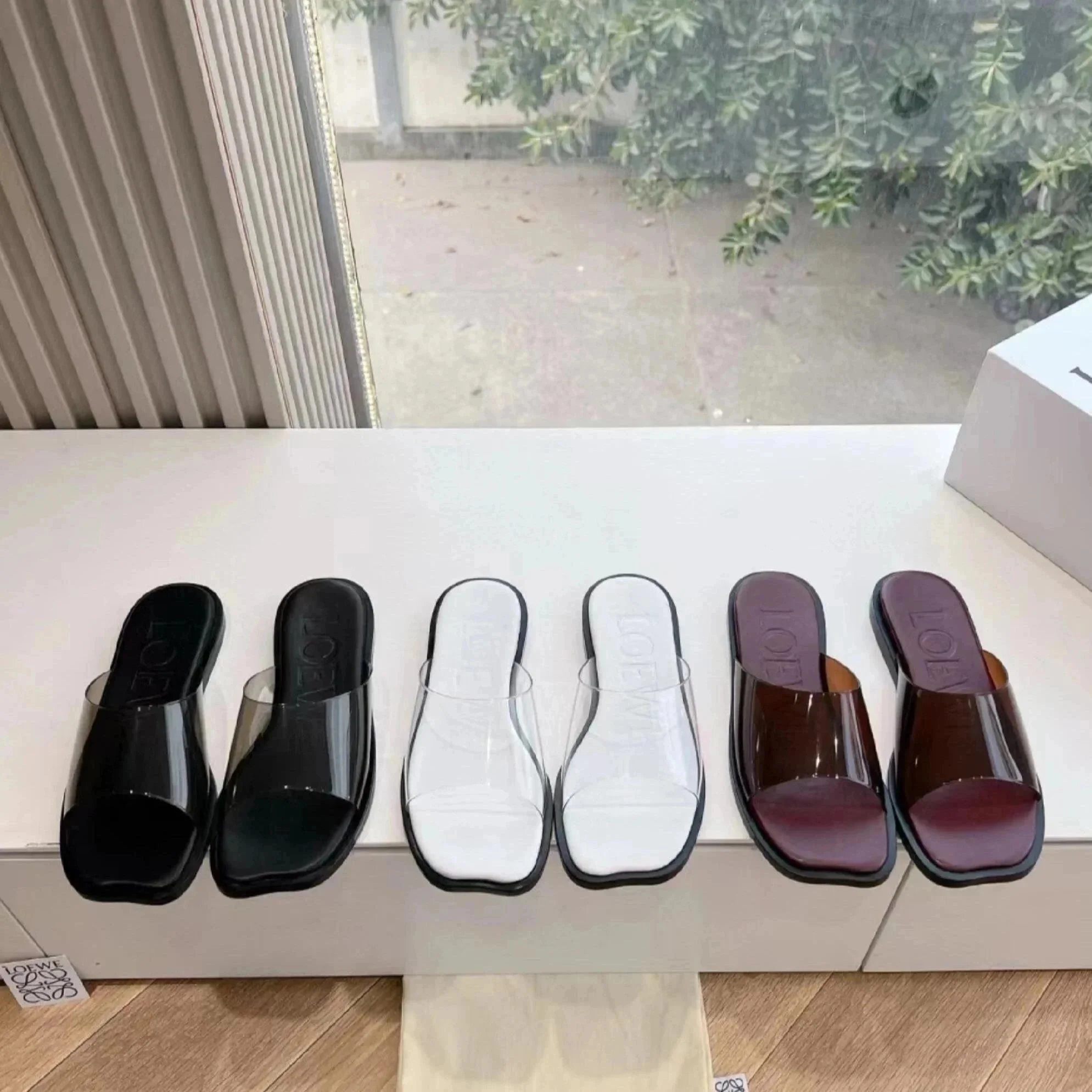 Loewe Puzzle Slide Sandals - Black White Burgundy Transparent