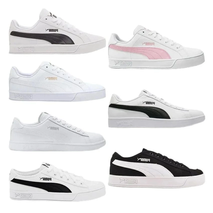 Puma Smash v2 Leather White Black Side Stripe Low Top Sneaker
