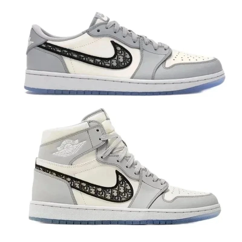 Nike Air Jordan 1 Low/High Dior Oblique Pattern Grey White