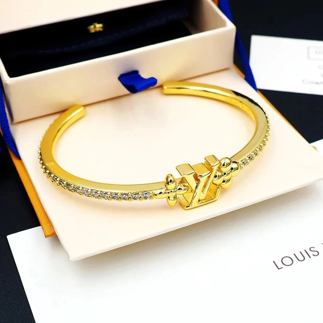 Louis Vuitton LV Volt Cuff Bracelet Gold with Crystal Pave