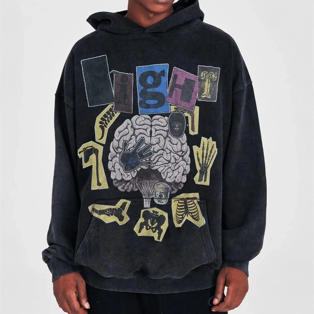 High Brain Anatomy Graphic Hoodie - Distressed Black