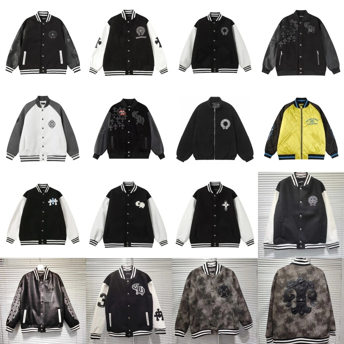 Chrome Hearts Black Wool Varsity Jacket with Embroidered Cross Logo
