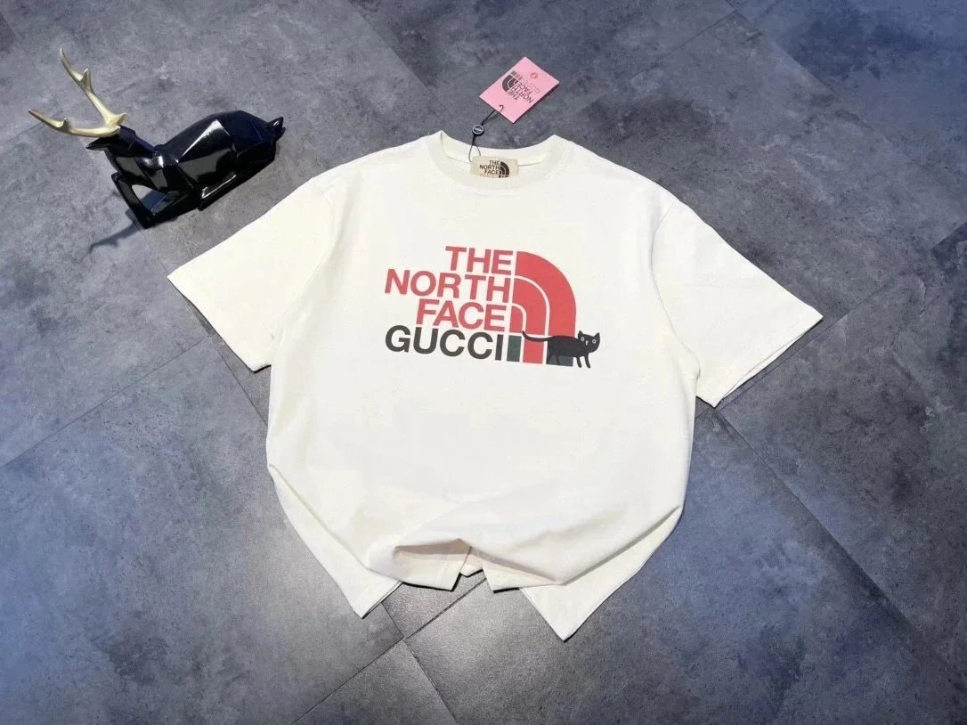 The North Face x Gucci White Logo T-Shirt with Black Cat Graphic