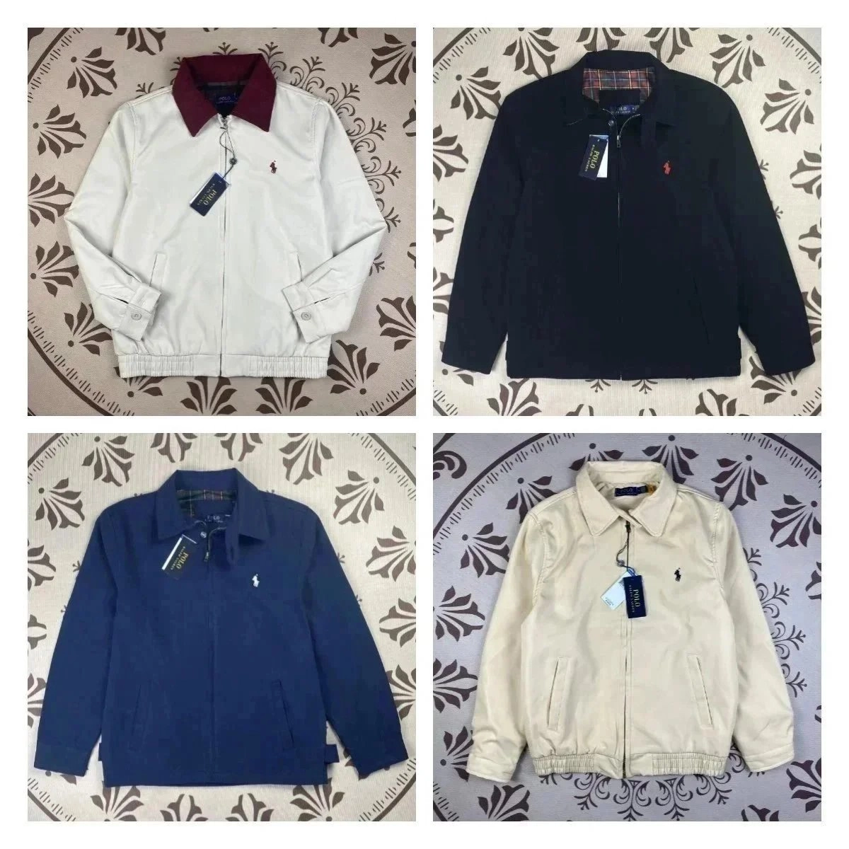 Polo Ralph Lauren Classic Cotton Twill Jacket - White with Burgundy Collar