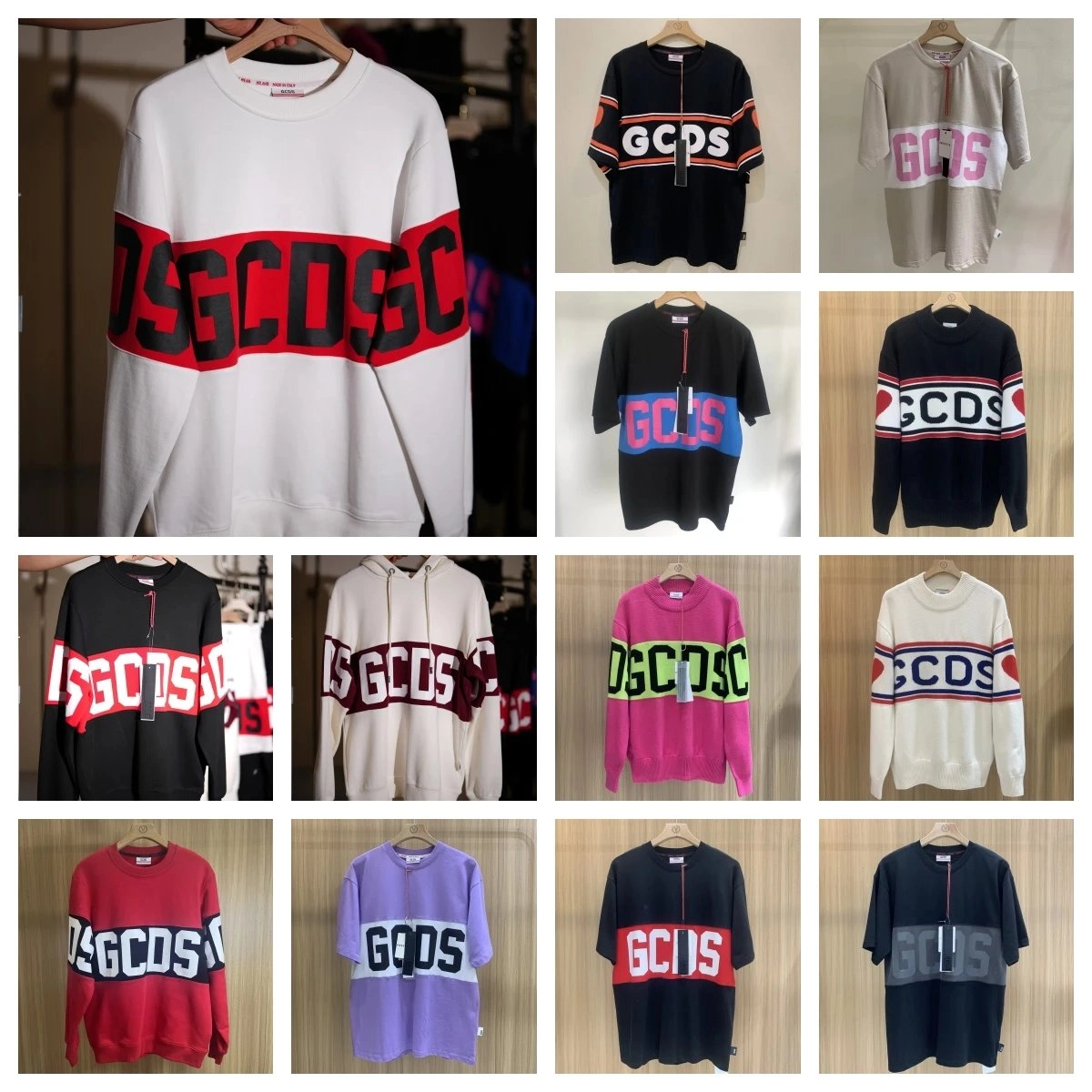 GCDS Bold Logo Band Sweater White with Red Black Stripe