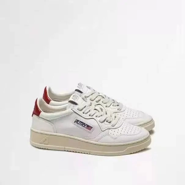 Autry Classic Low-Top Sneaker White with Red Accents Perforated Toe