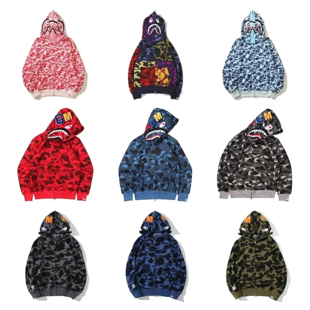 BAPE Shark Hoodie Camo Full-Zip with 3D Hood Design