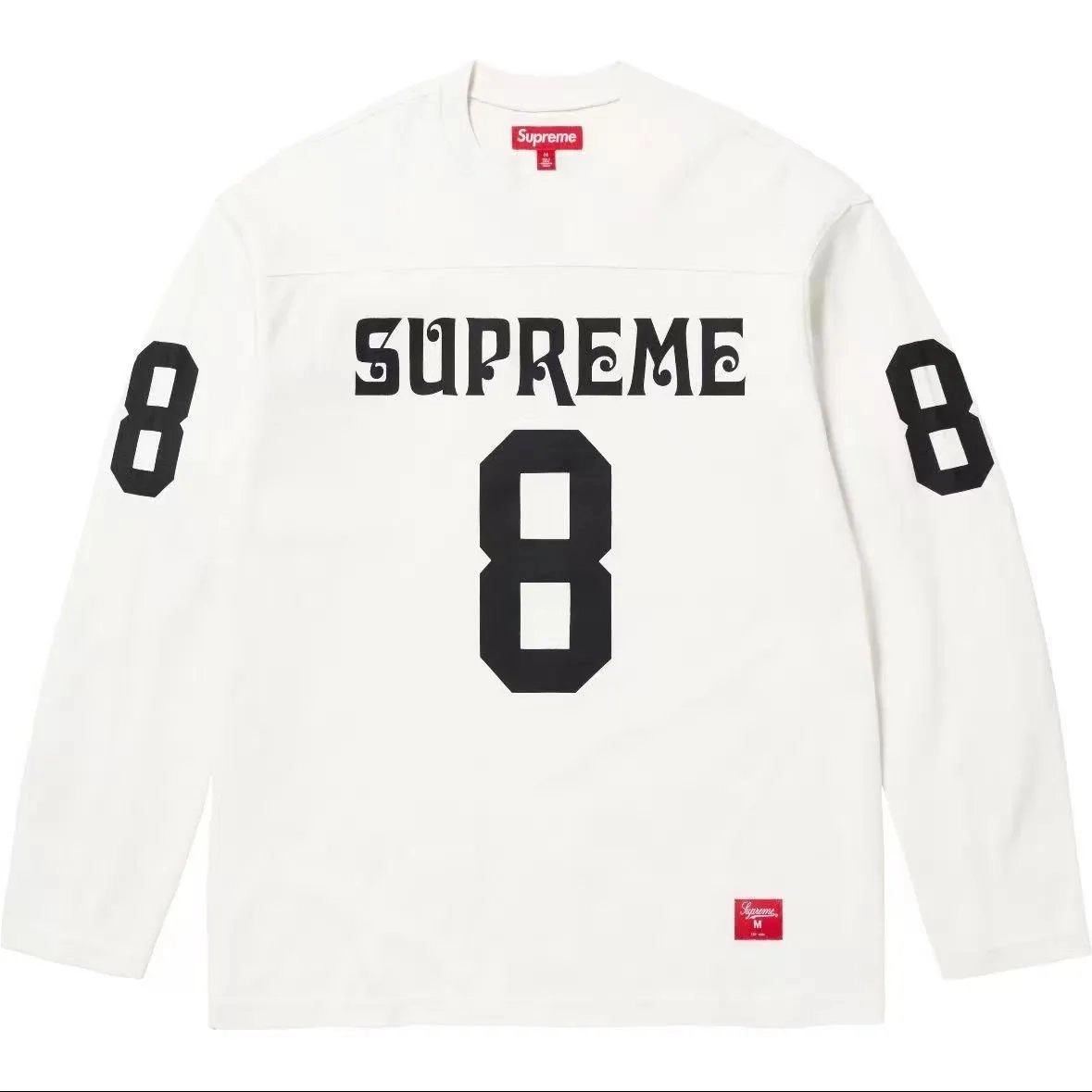 Supreme Number 8 Football Jersey Long Sleeve White