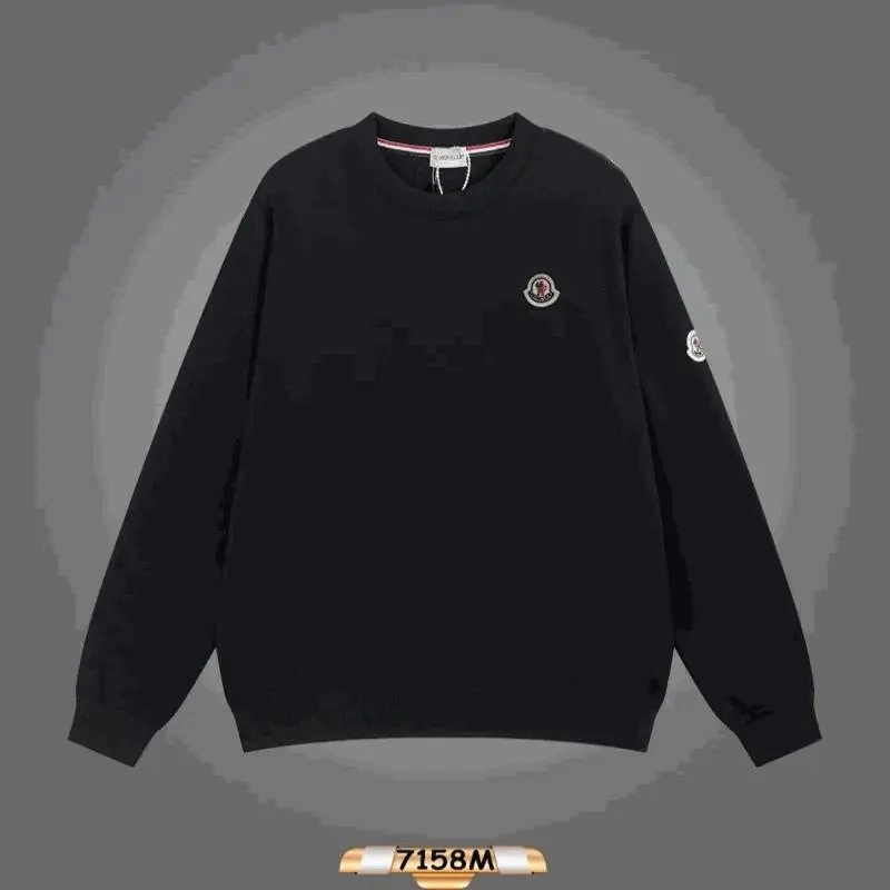 Moncler Black Crewneck Sweater with Logo Embroidery