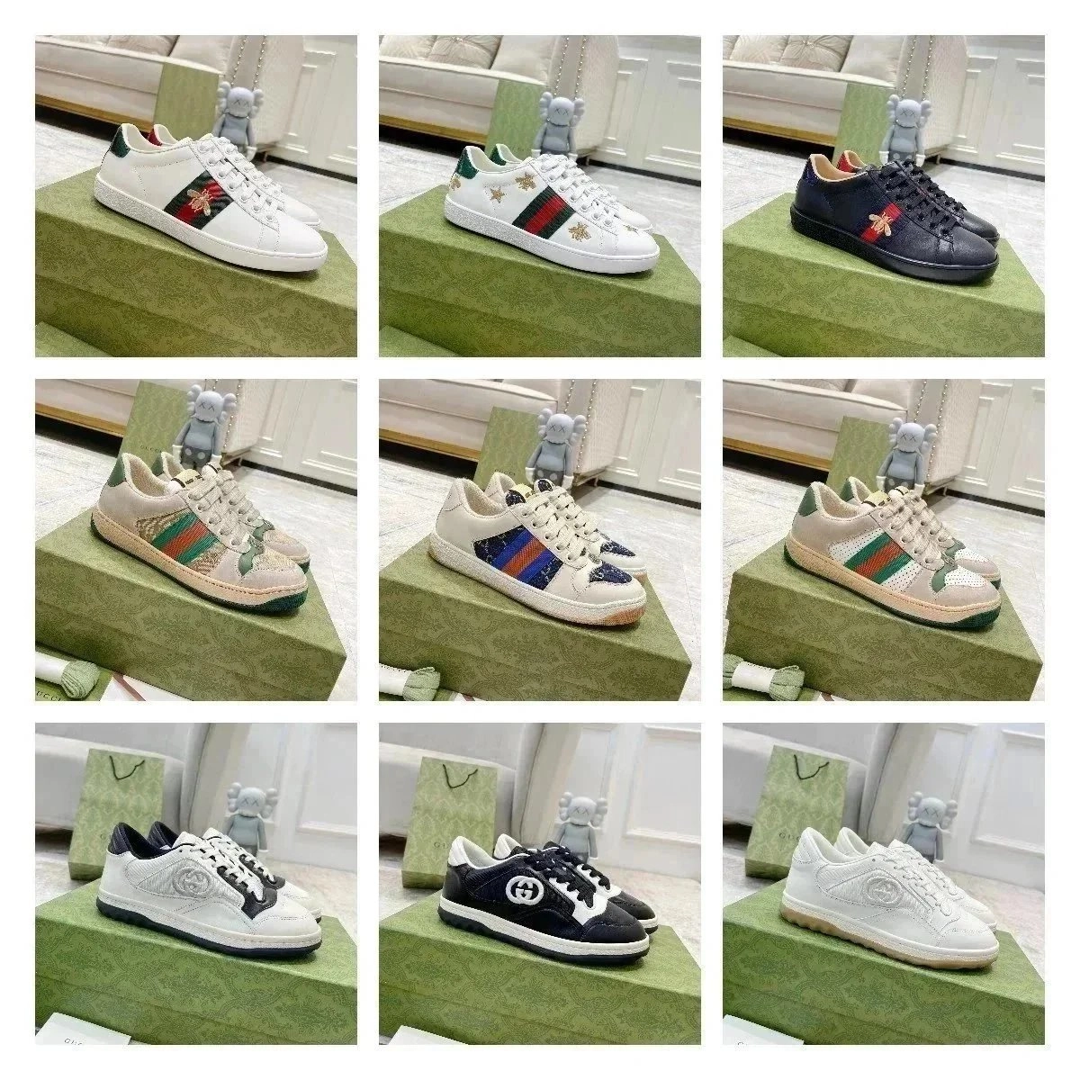 Gucci Ace Bee Embroidered Leather Sneaker White Green Red