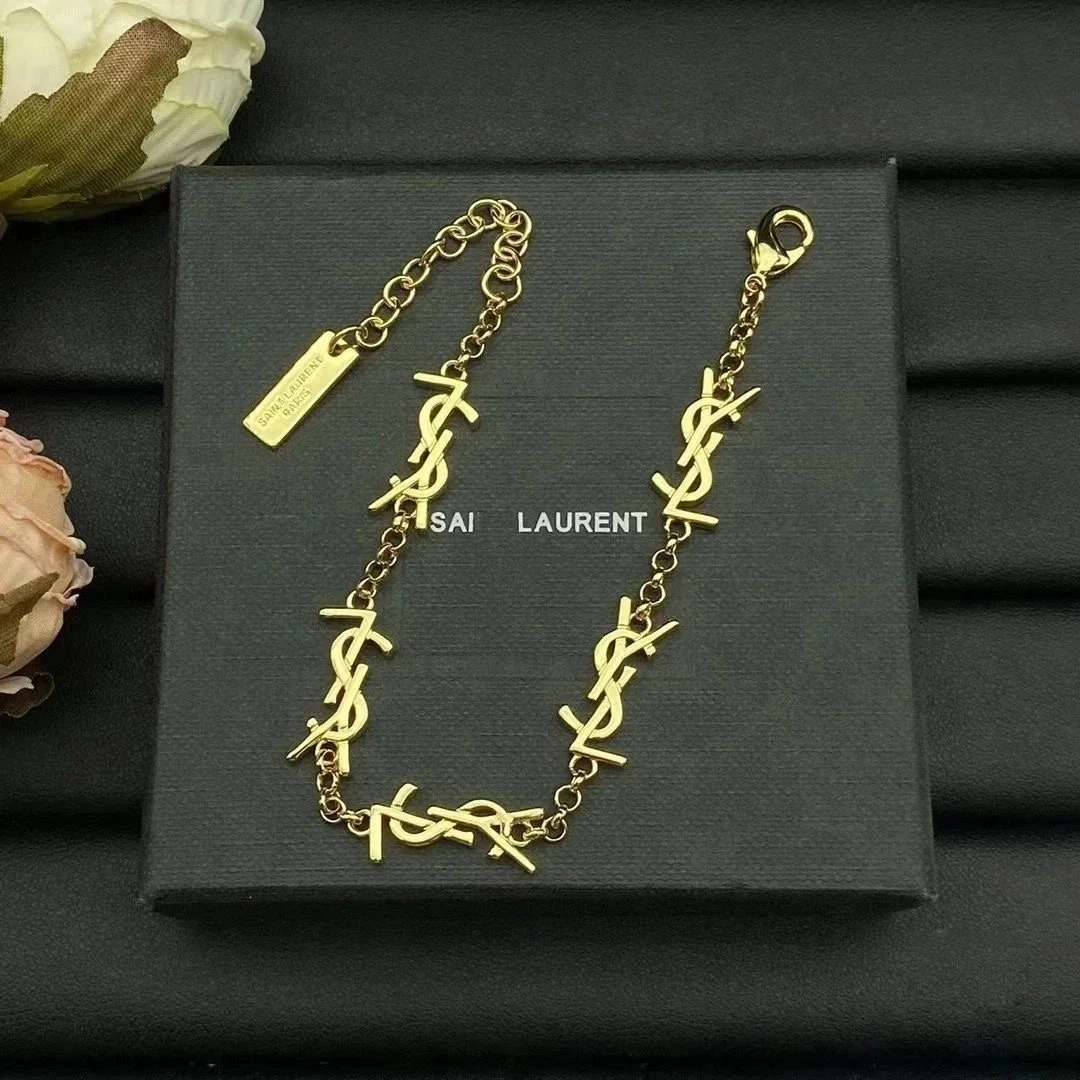 Saint Laurent Monogram YSL Logo Chain Bracelet Gold