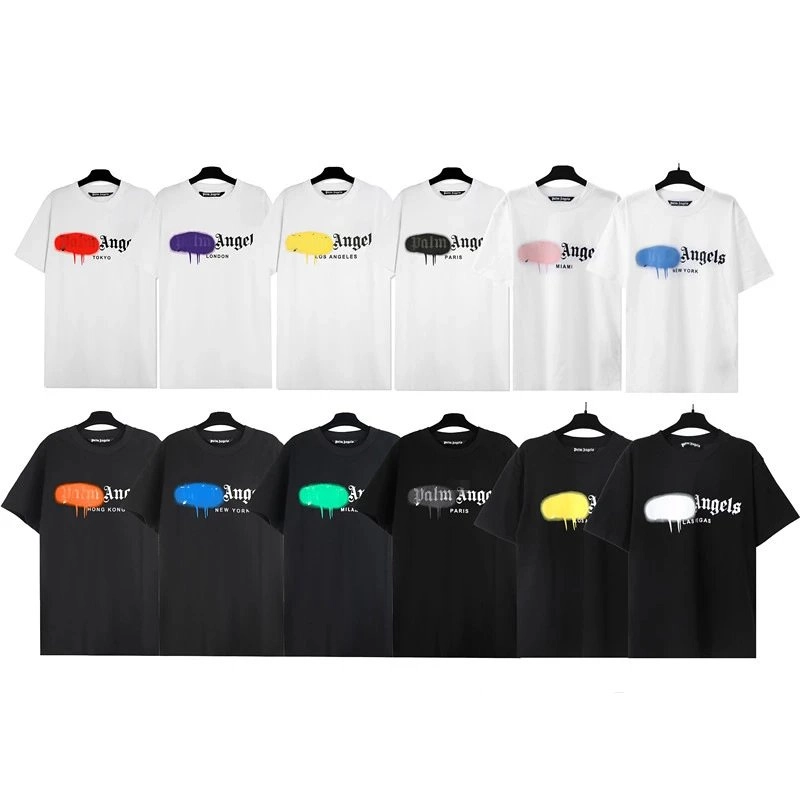 Palm Angels Paint Splash Logo T-Shirt White Black Multiple Colors