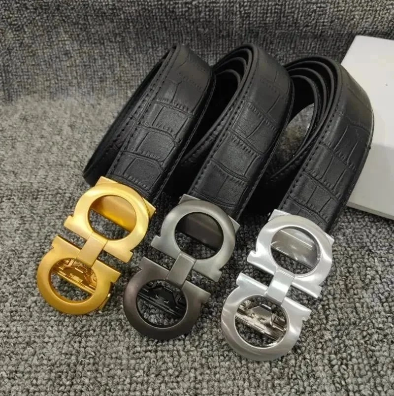 Salvatore Ferragamo Gancini Belt Black Croc-Embossed Leather Gold Silver Gunmetal Buckle