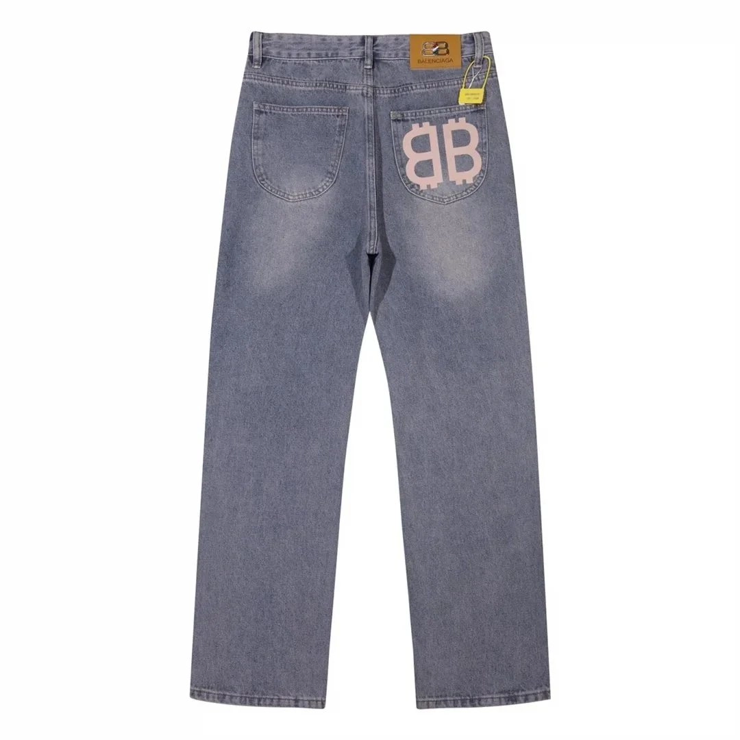 Balenciaga BB Logo Washed Denim Jeans - Light Blue