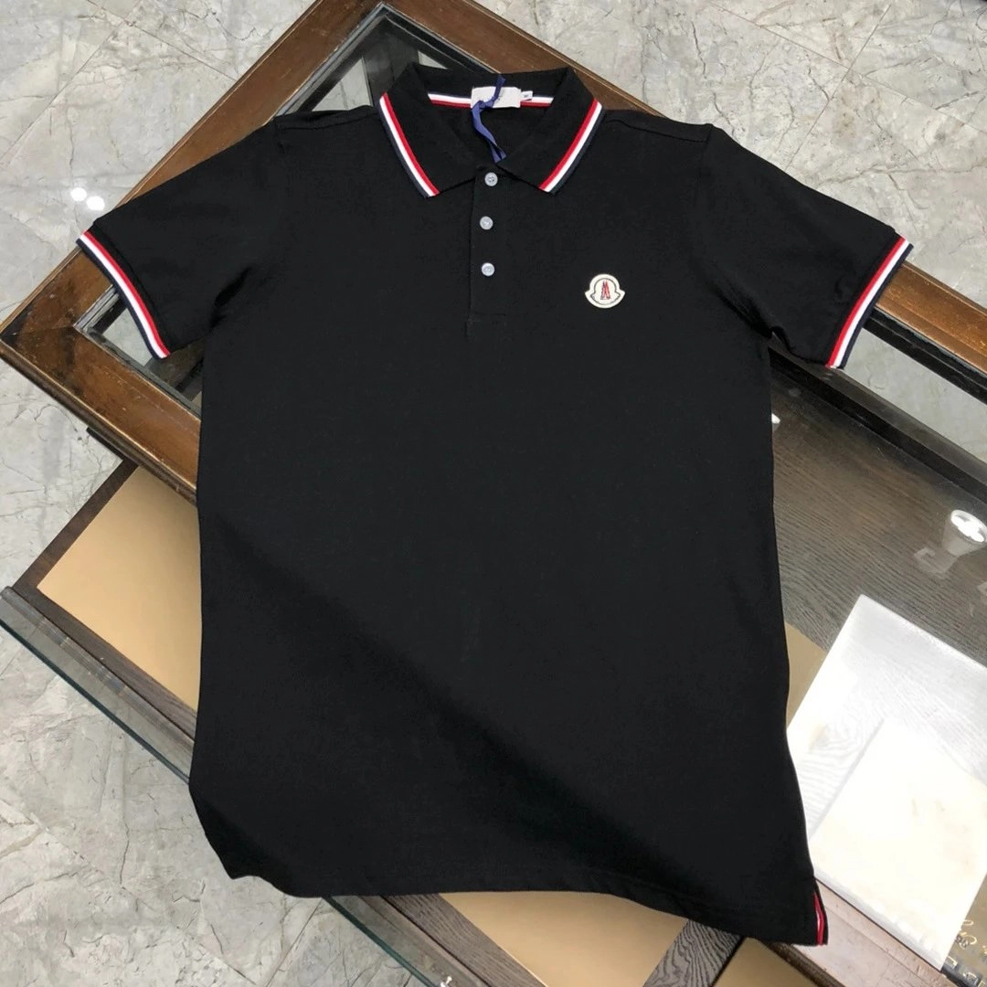 Moncler Black Polo Shirt with Red-White Trim and Logo