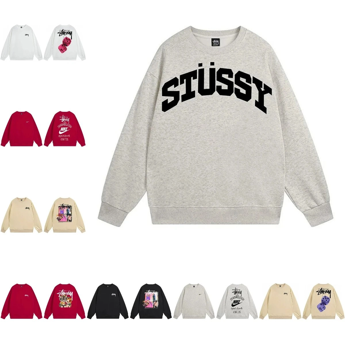 St&uuml;ssy Arch Logo Crewneck Sweatshirt Heather Grey