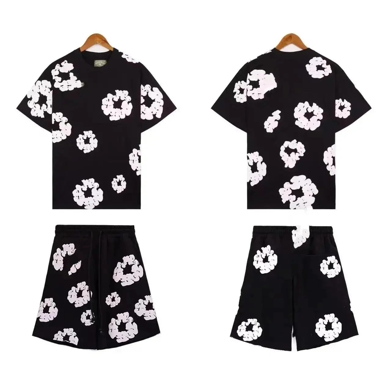 Black Floral-Print Oversized T-Shirt and Shorts Set