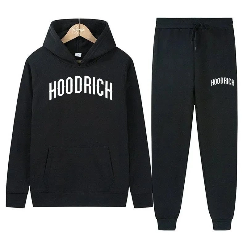 HOODRICH Black Hoodie and Jogger Set with Arch Logo Print
