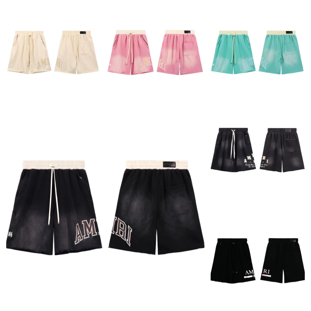 Amiri Distressed Gradient Shorts - Black Fade with Embroidered Logo