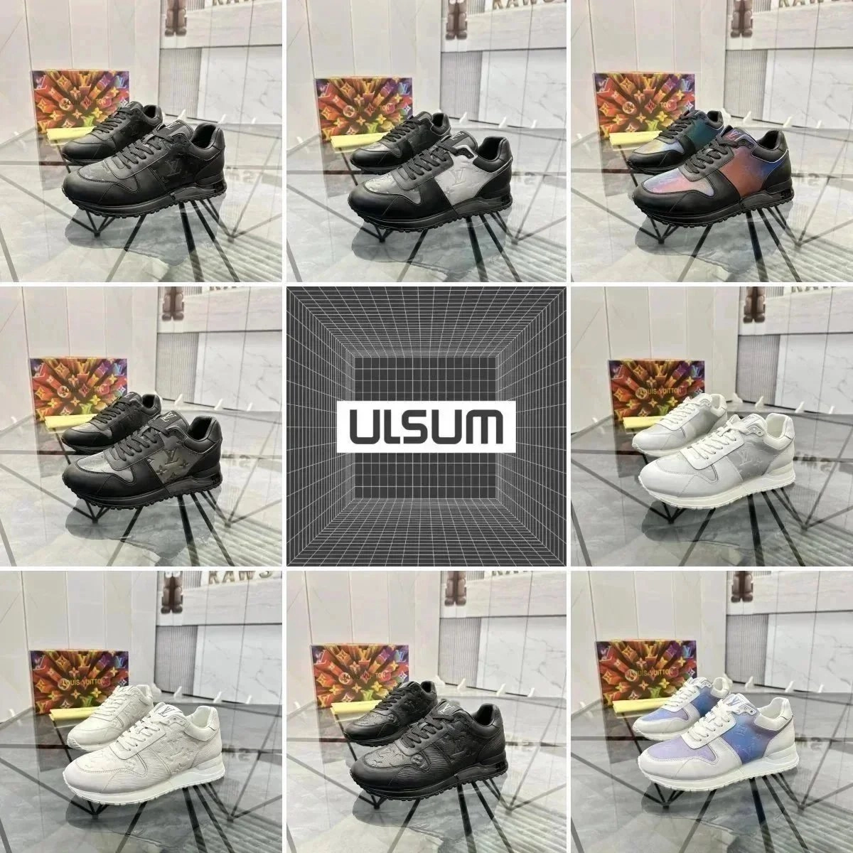 ULSUM Monogram Runner Sneakers - Black Silver Holographic