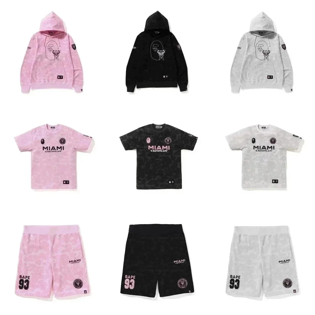 BAPE x Inter Miami CF Camo Hoodie T-Shirt Shorts Set Pink