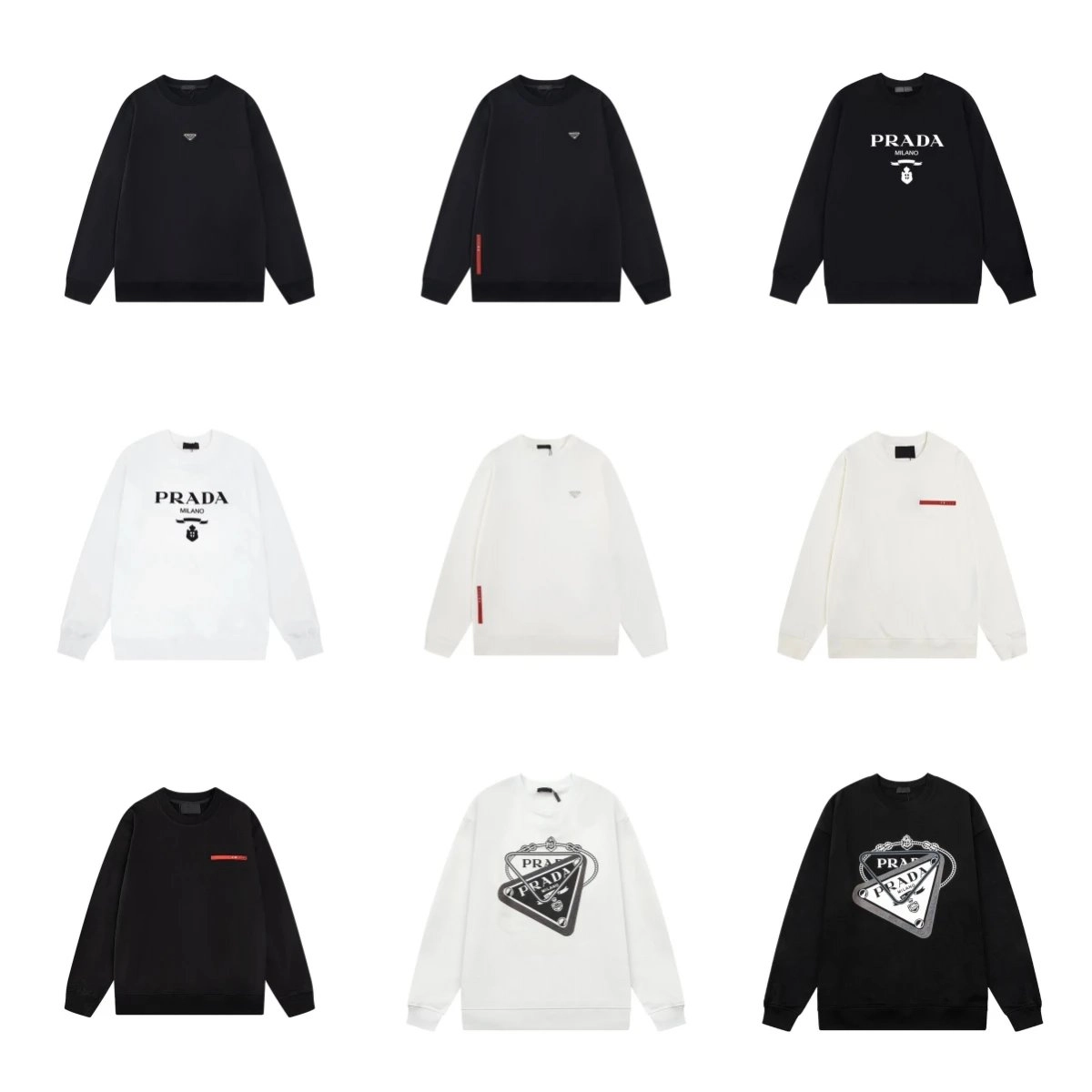 Prada Milano Logo Embroidered Black Crewneck Sweatshirt