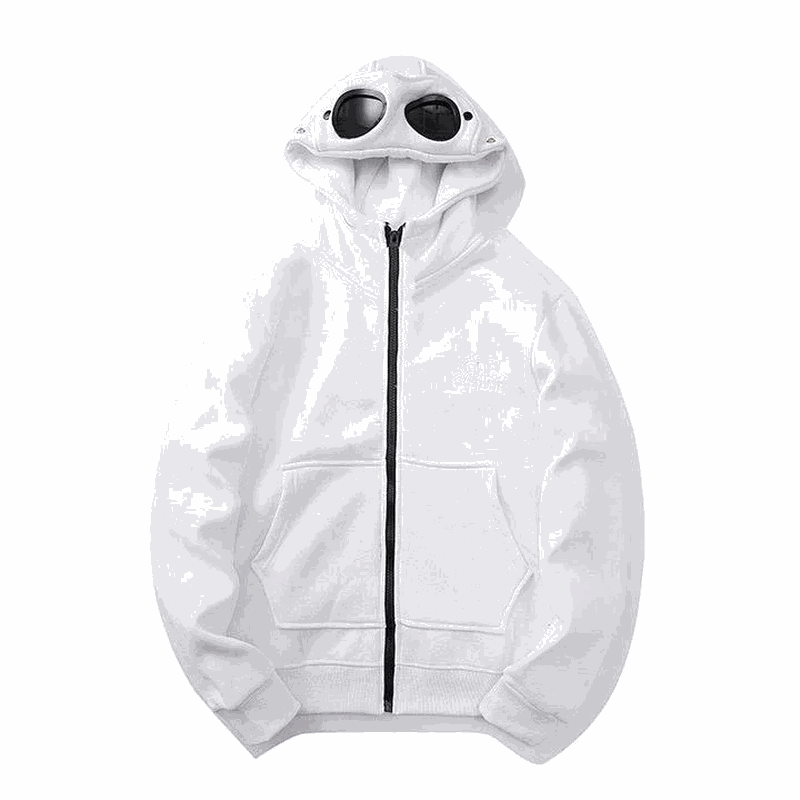 C.P. Company White Goggle Hoodie Zip-Up Sweatshirt
