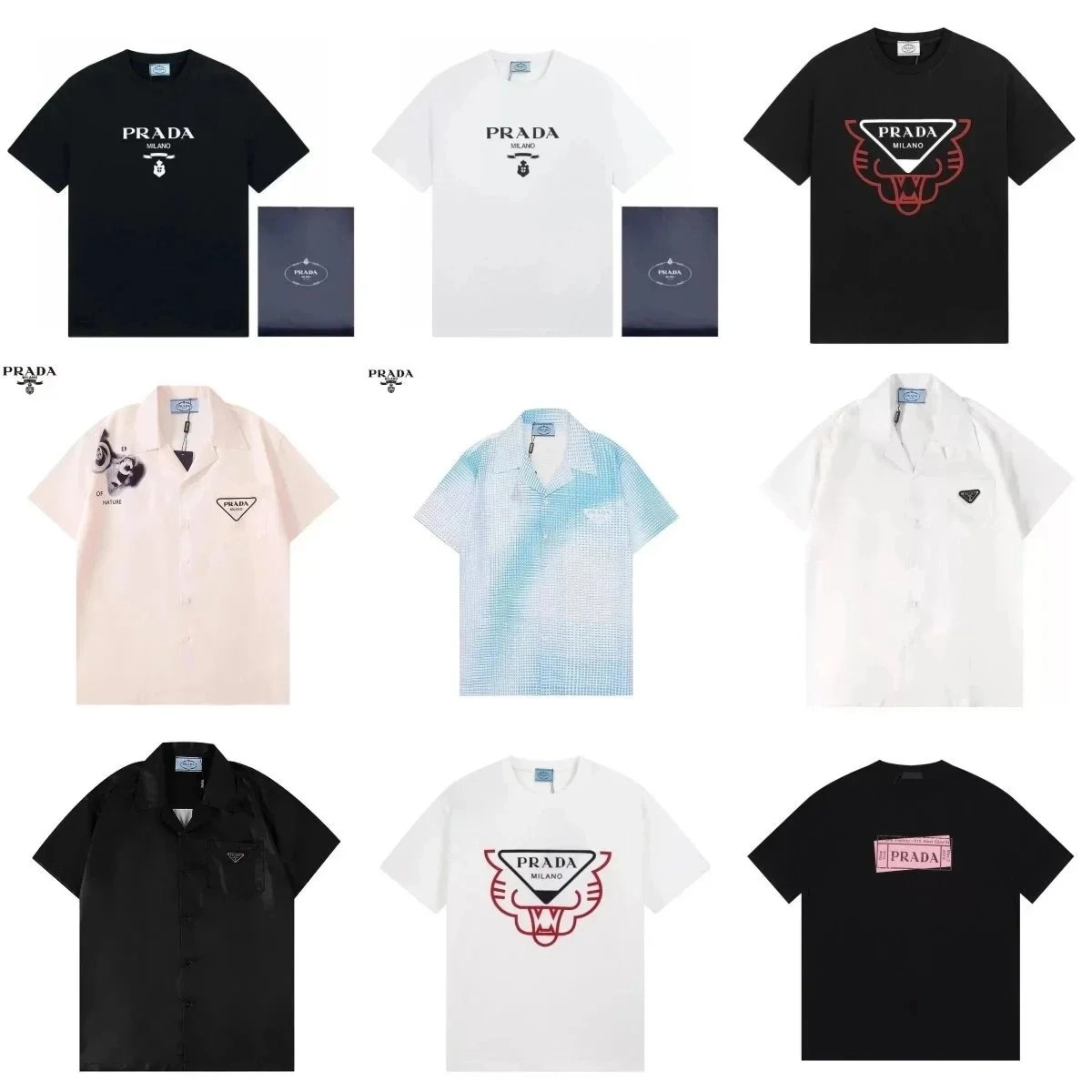 Prada Milano Tiger Logo Black T-Shirt with Red Outline