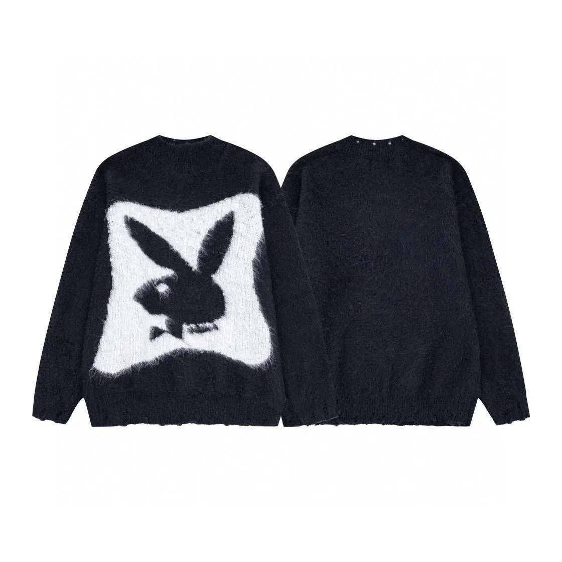 Playboy Rabbit Logo Knit Sweater - Black with White Graphic