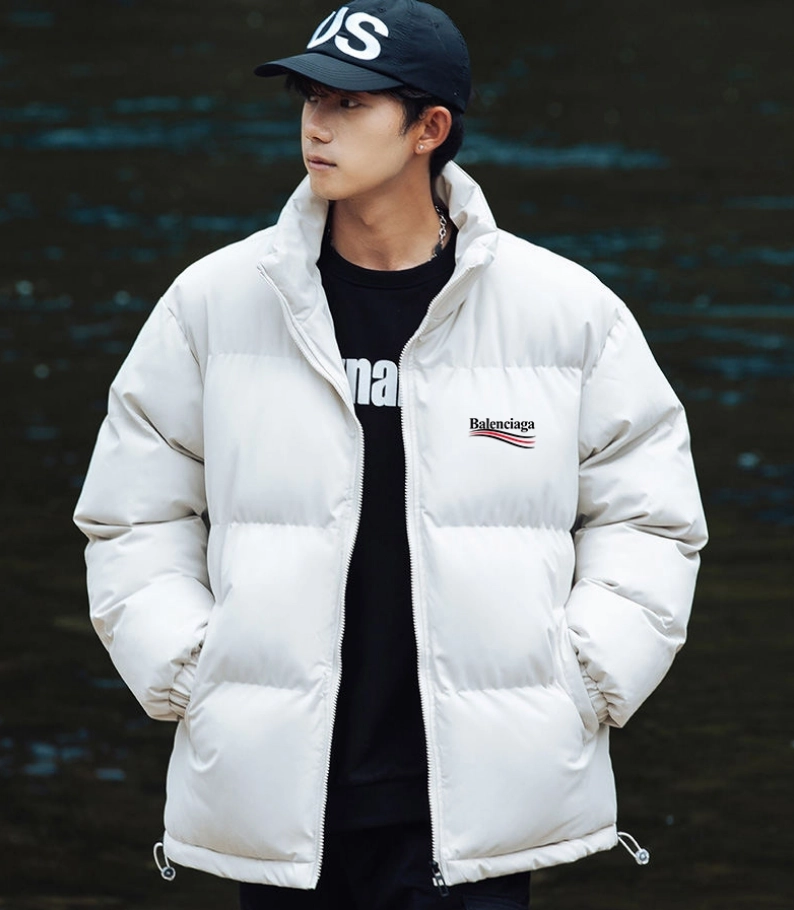 Balenciaga Logo Embroidered White Puffer Jacket