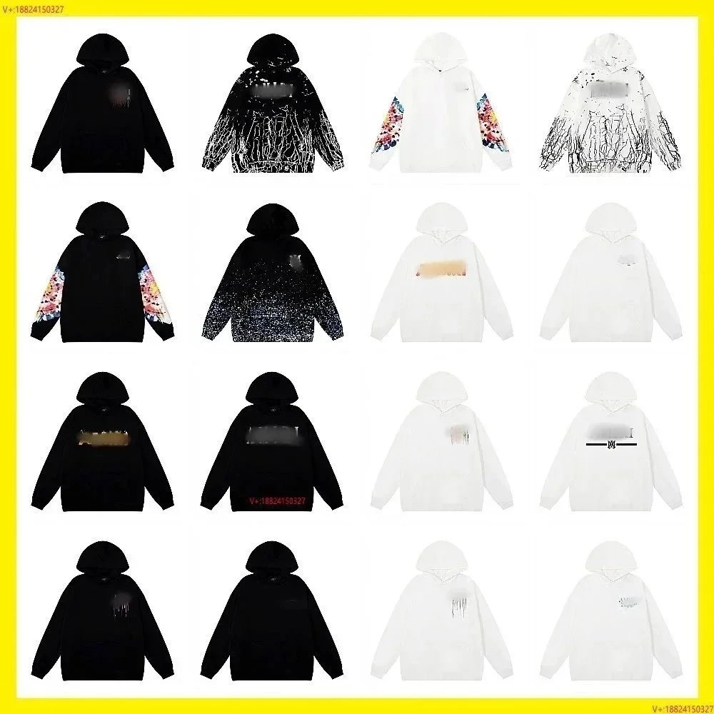 VX Distressed Ink-Splatter Hoodie Black White Floral Sleeve