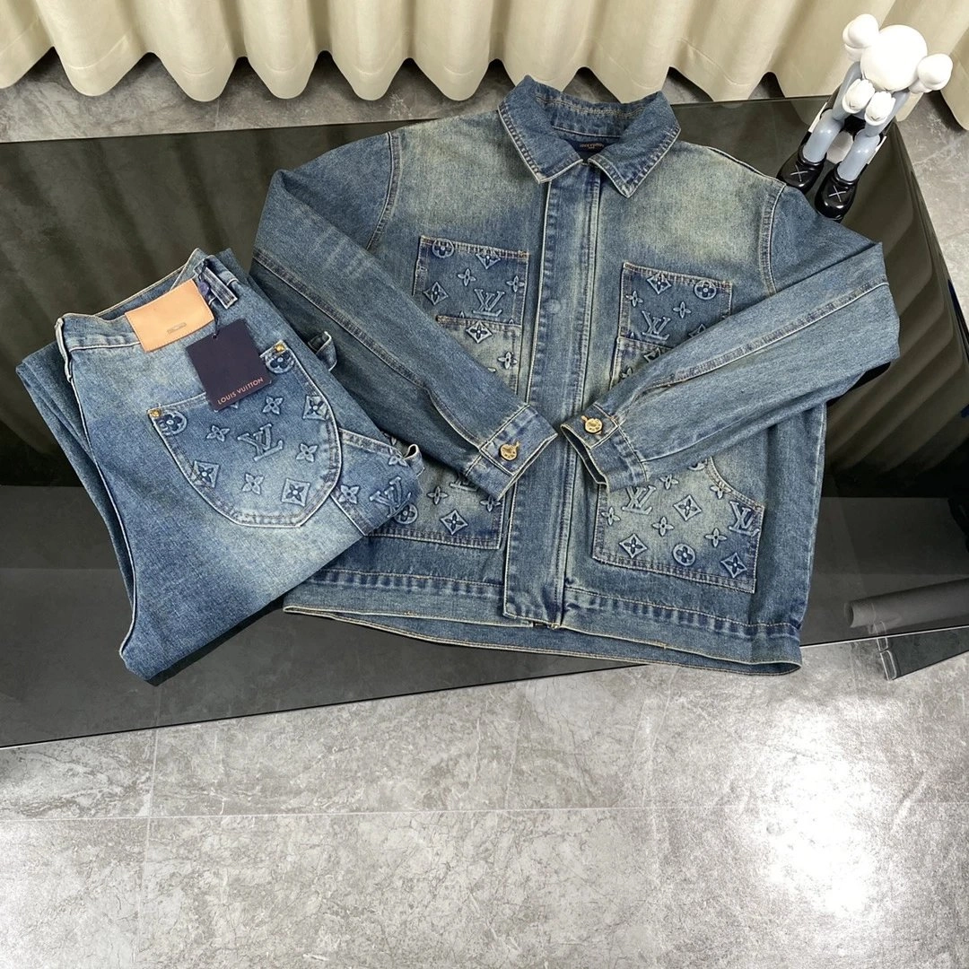 Louis Vuitton Monogram Denim Jacket and Jeans Set Blue