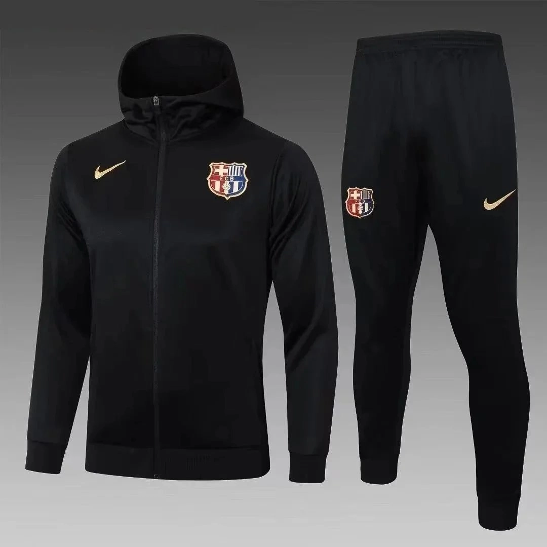 Nike FC Barcelona Black Hooded Track Suit with Gold Logo