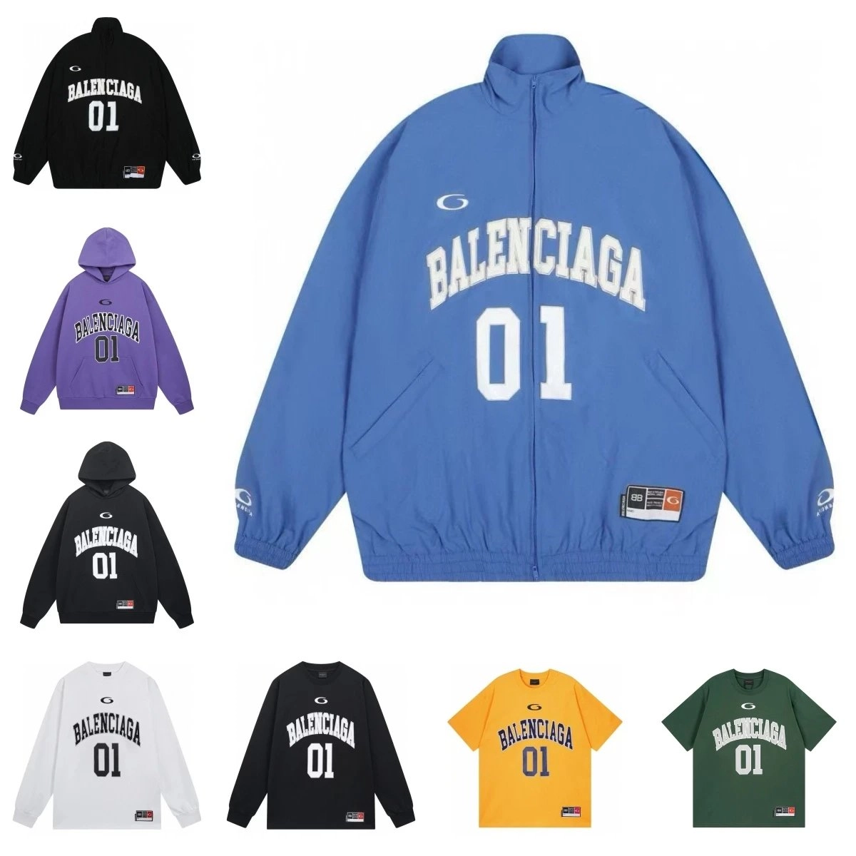 Balenciaga 01 Arch Logo Full-Zip Windbreaker Jacket - Sky Blue