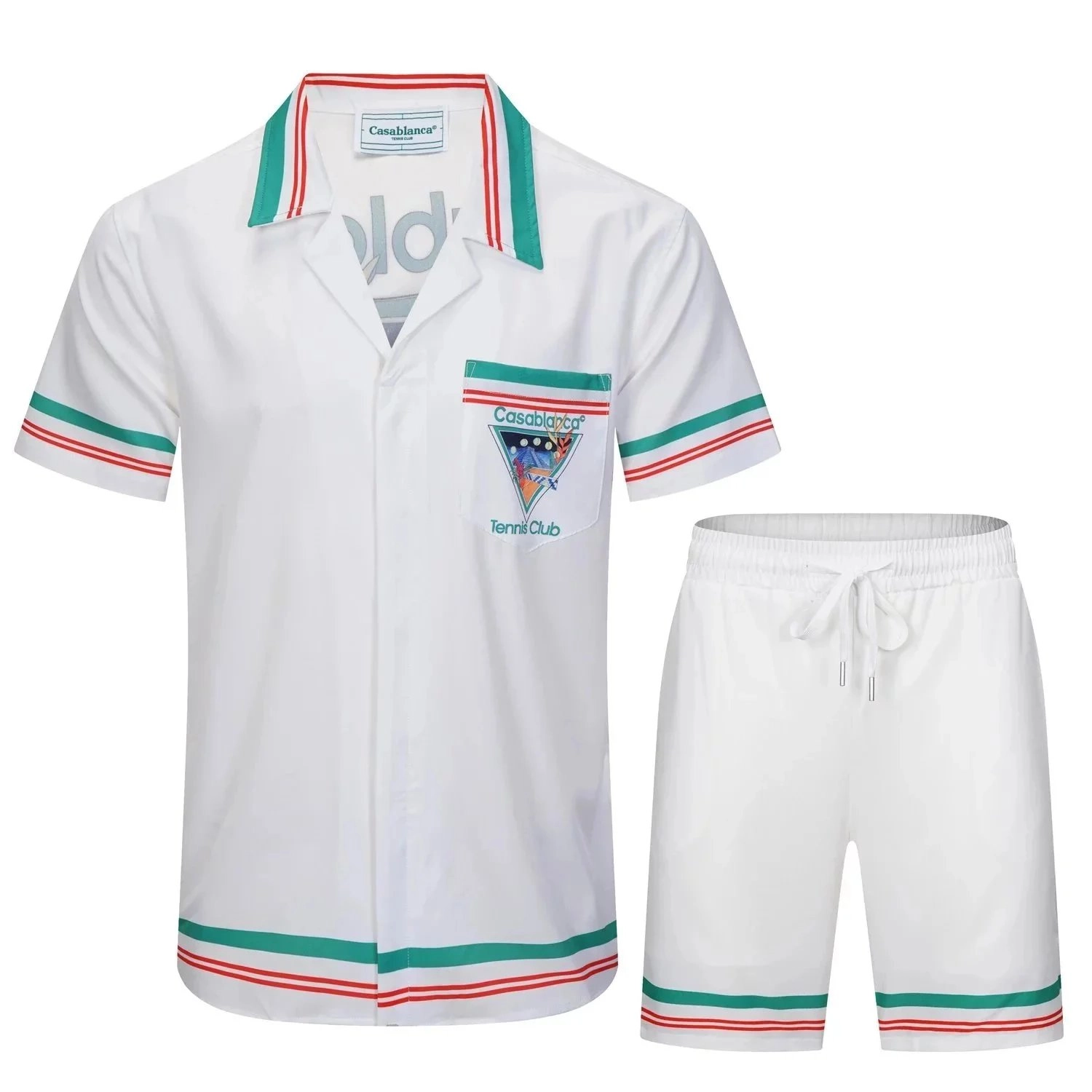 Casablanca Tennis Club White Shirt and Shorts Set with Green-Red Trim