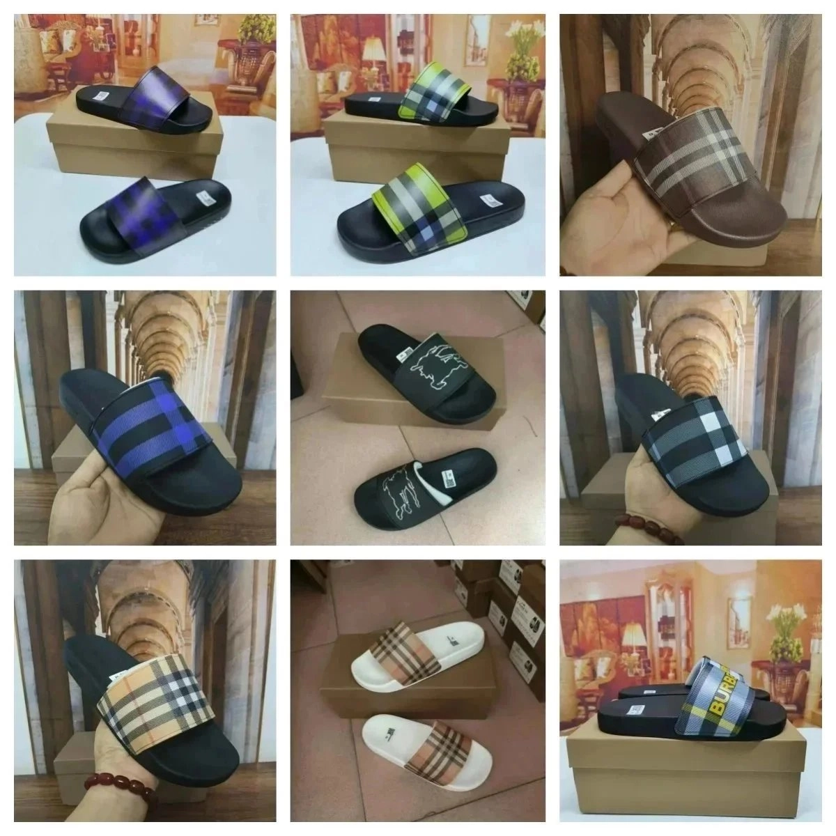 Burberry Check Slide Sandals with Logo Band and Rubber Sole
