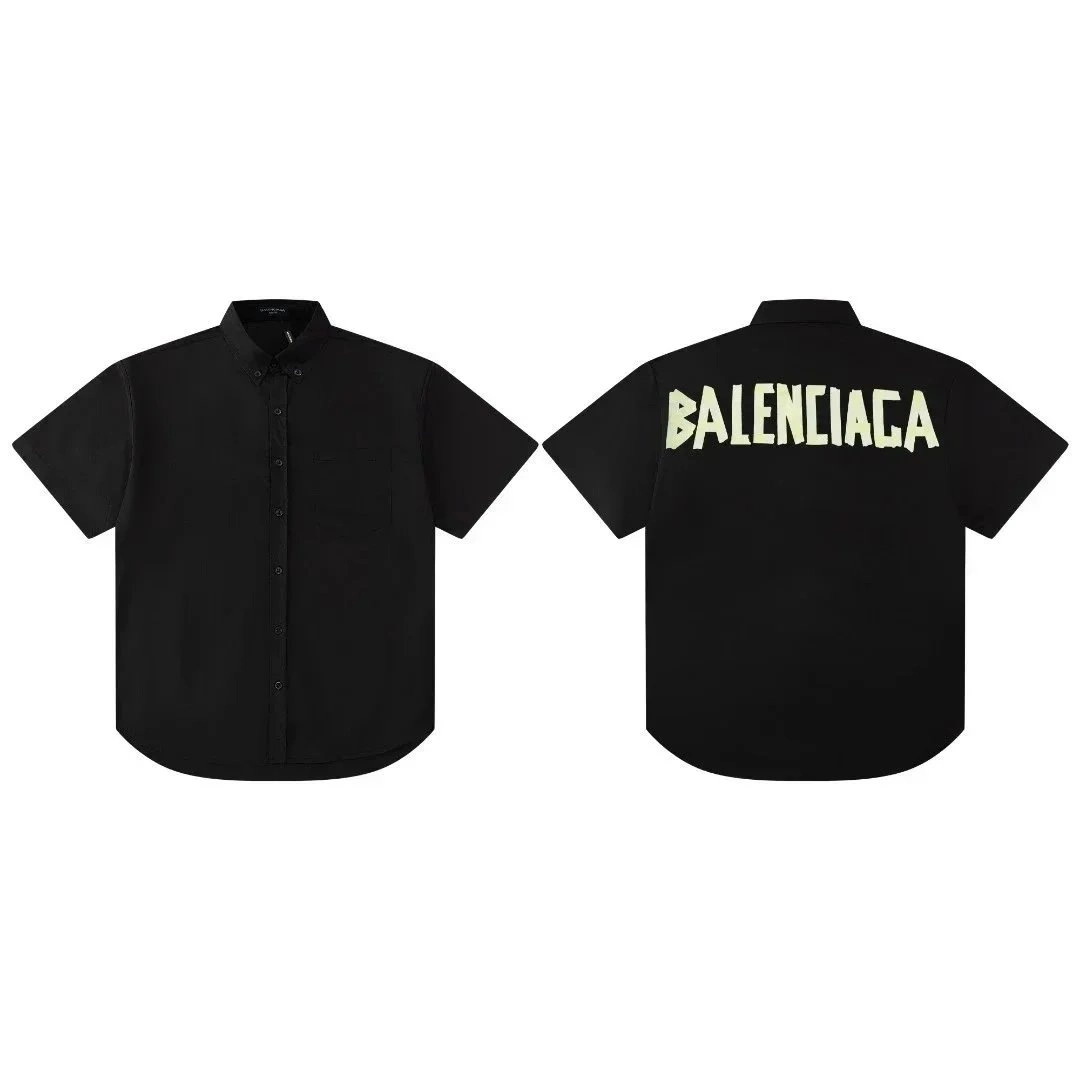 Balenciaga Black Short-Sleeve Button-Up Shirt with Back Logo Print