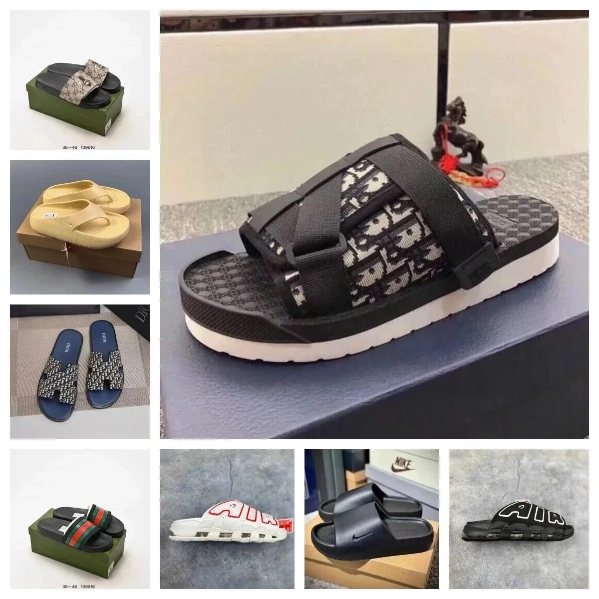 Dior B23 Oblique Print Slide Sandal with Black Webbing Strap