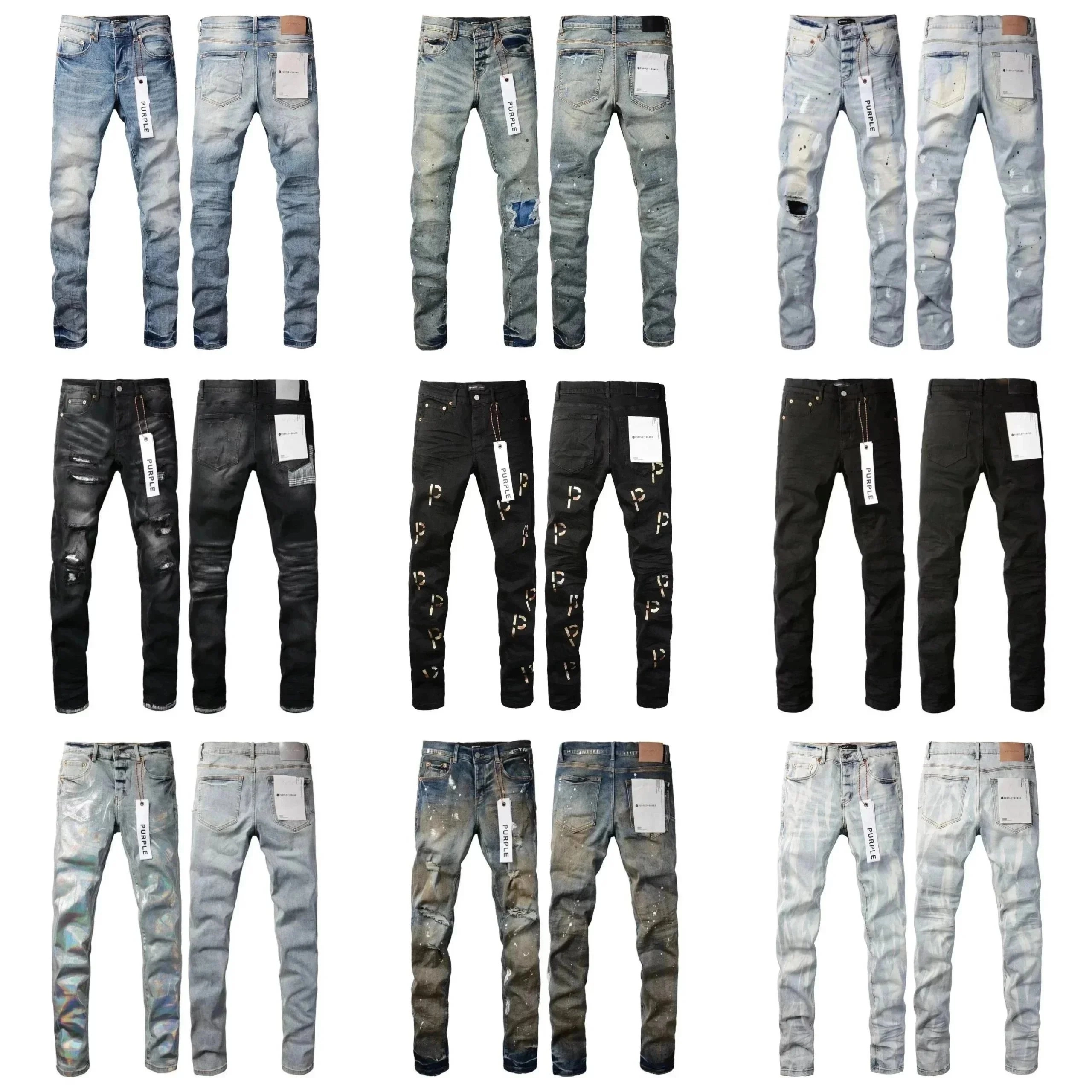 Purple Distressed Slim Fit Jeans with Paint Splatter and Rips