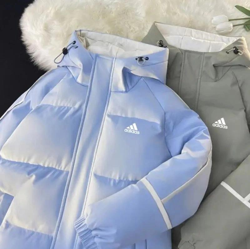 adidas Puffer Jacket with Faux Fur Hood - Light Blue