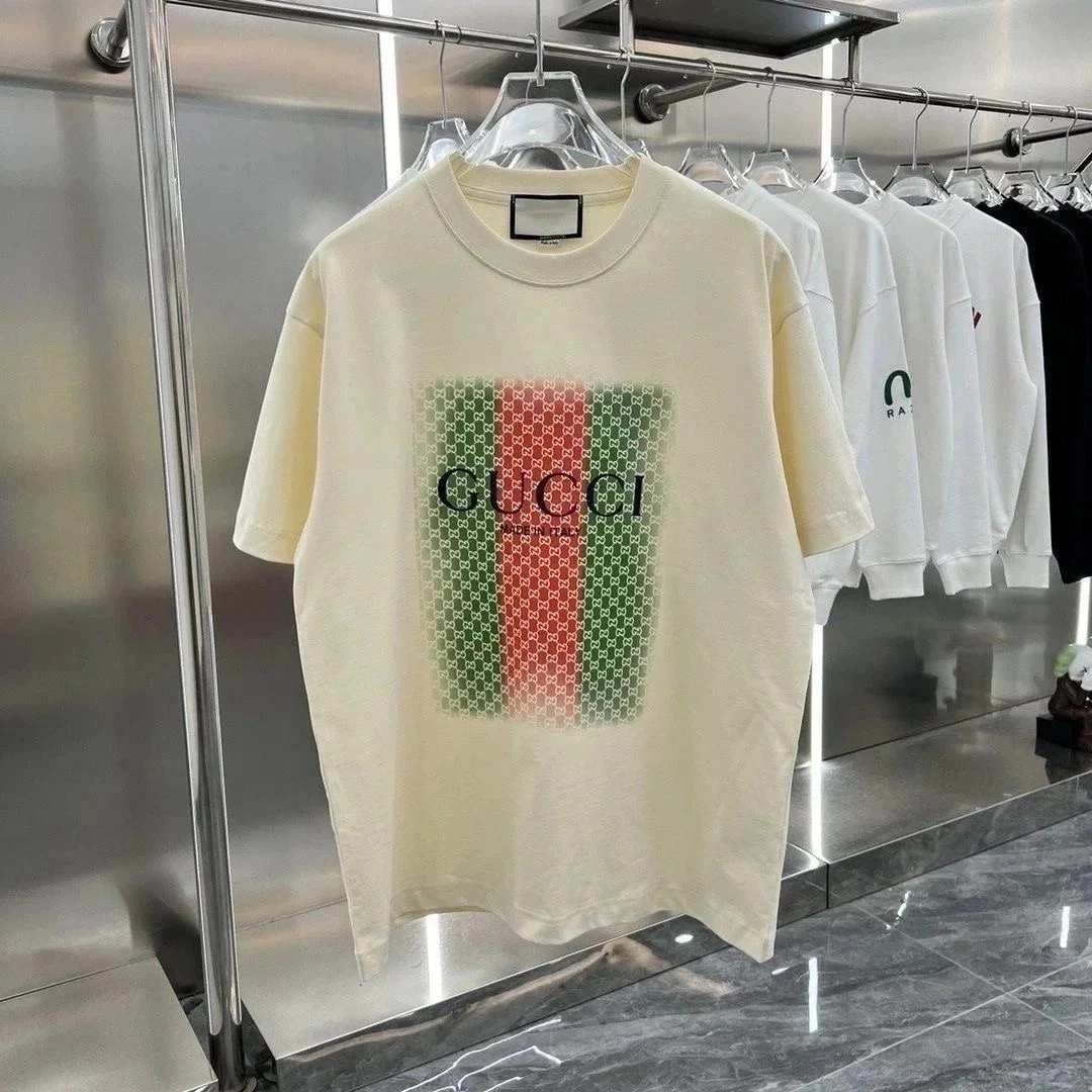 Gucci GG Pattern Logo T-Shirt Cream Green Red