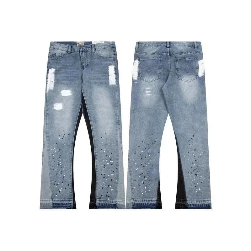 PALLER Distressed Paint-Splatter Flared Jeans - Light Blue