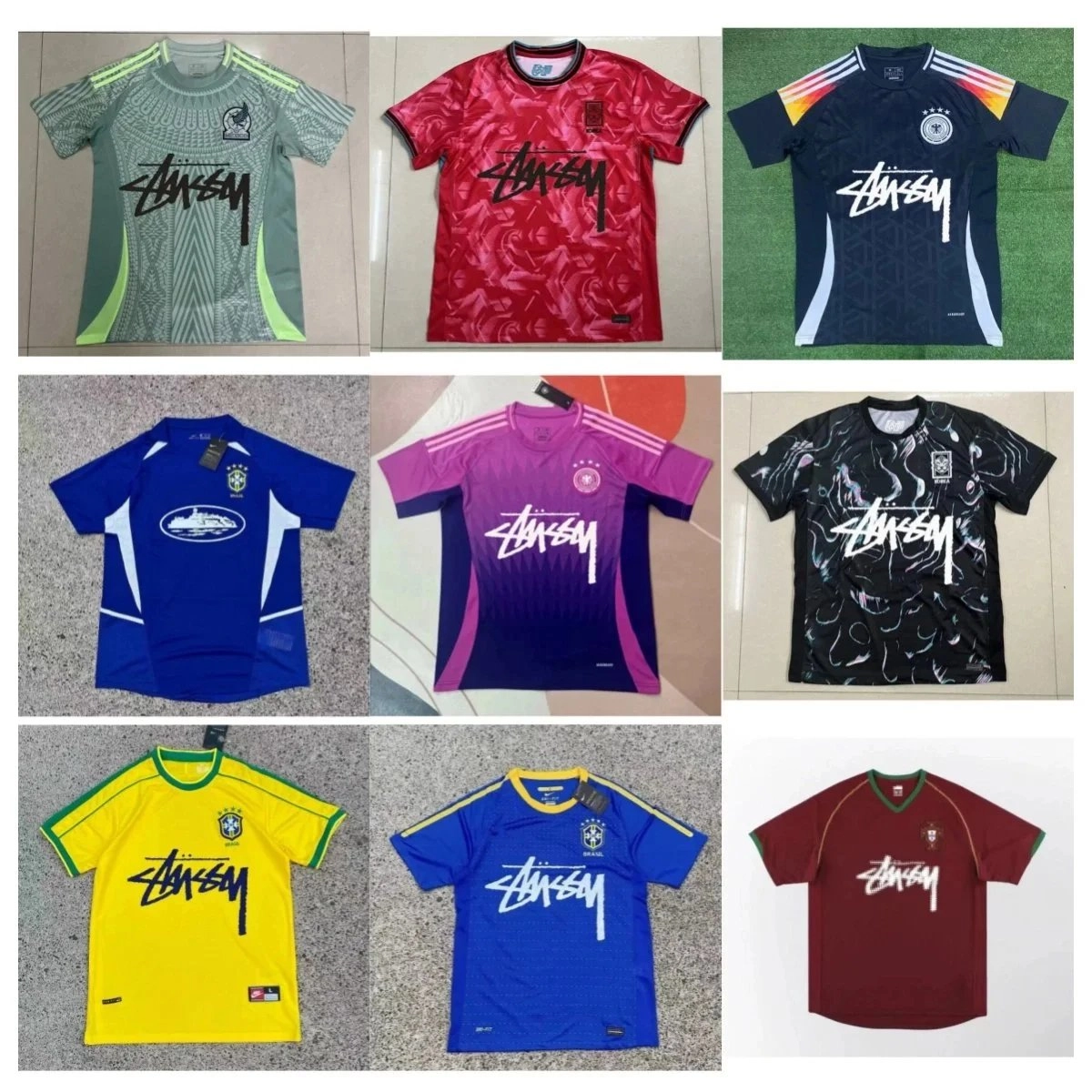 Stussy x National Team Soccer Jersey - Green Geometric Pattern