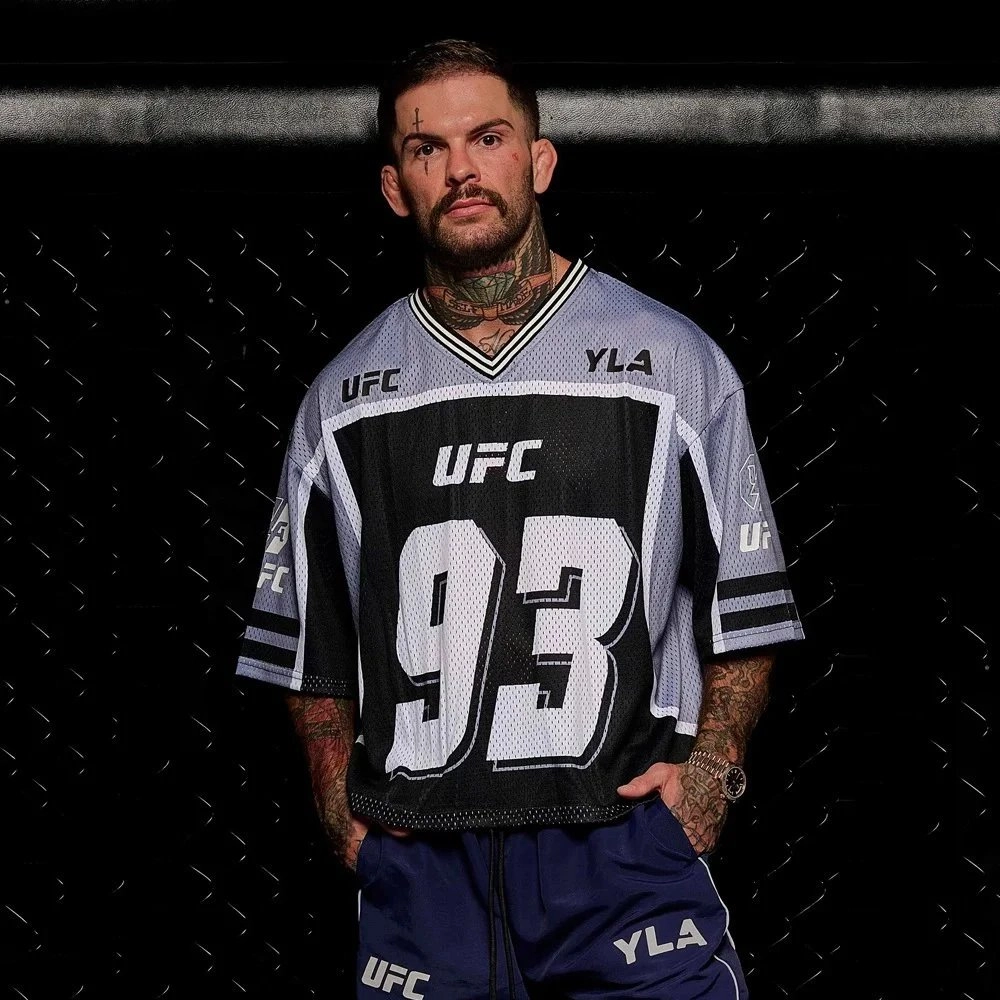 UFC YLA Mesh Jersey 93 Black-Gray V-Neck Performance Athletic Top