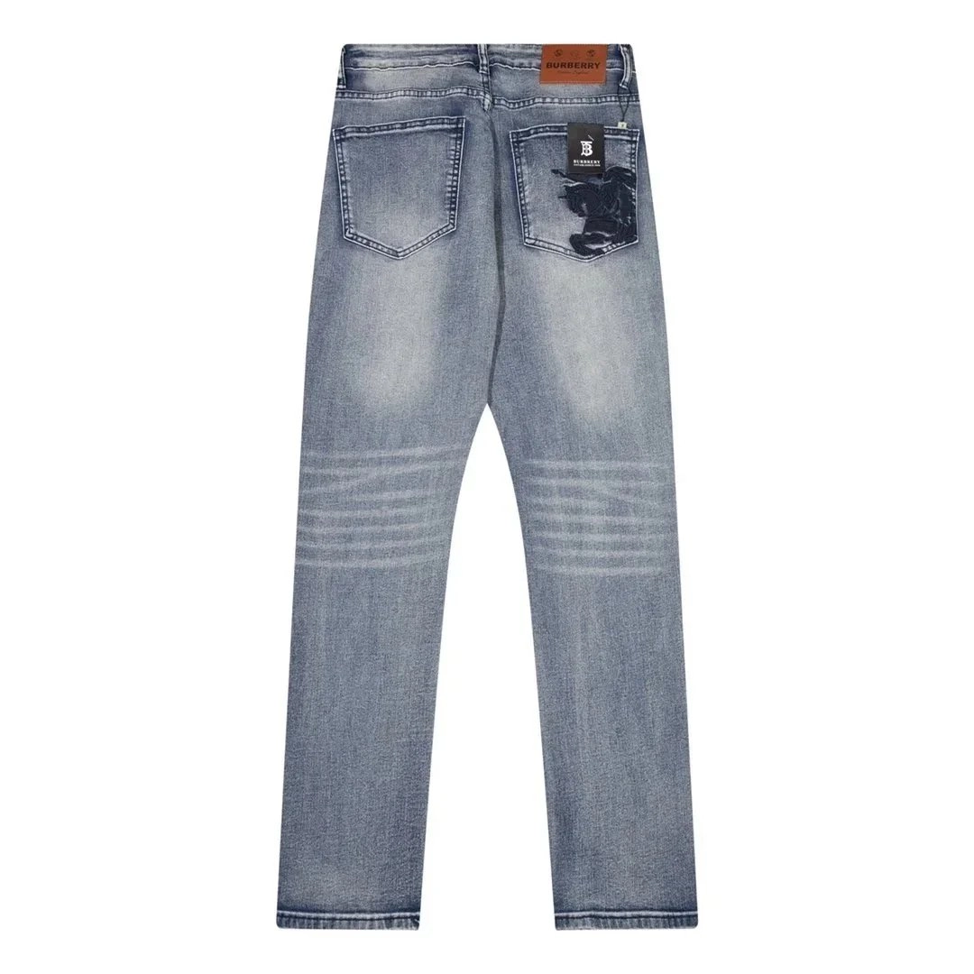 Burberry Distressed Light Blue Denim Jeans with Horse Embroidery