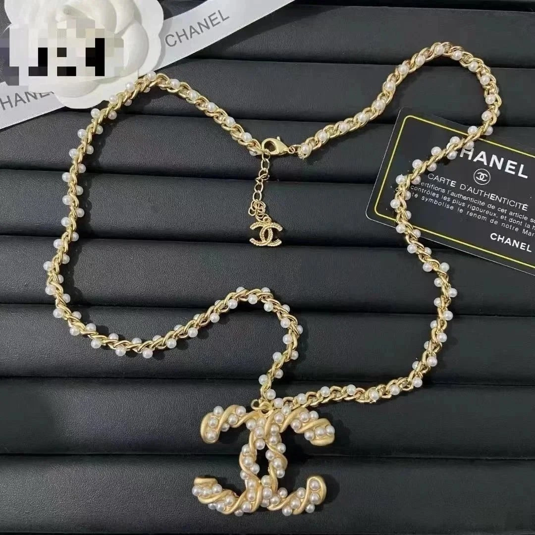 Chanel Pearl-Embellished CC Logo Gold Chain Necklace
