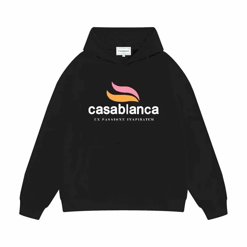 Casablanca Logo Hoodie Black with Pink-Orange Flame Graphic