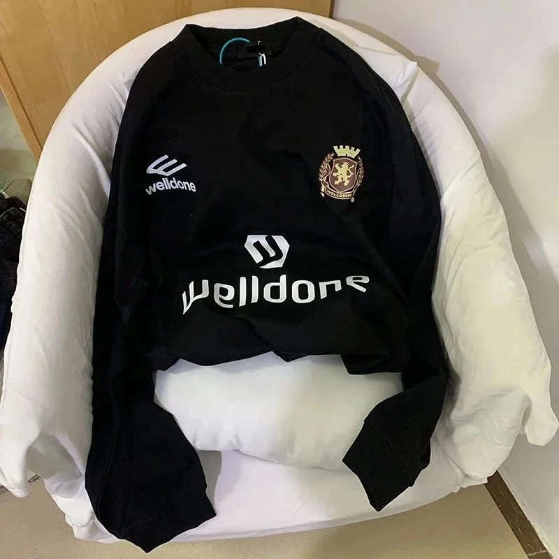 Welldone Black Crewneck Sweatshirt with Crest Logo and White Lettering