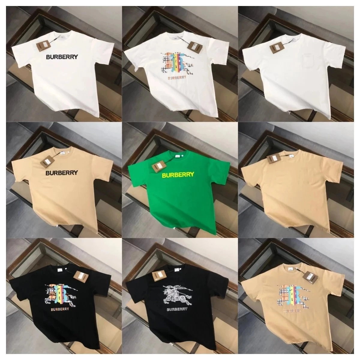 Burberry Classic Logo Print Cotton T-Shirt in White Beige Black Green
