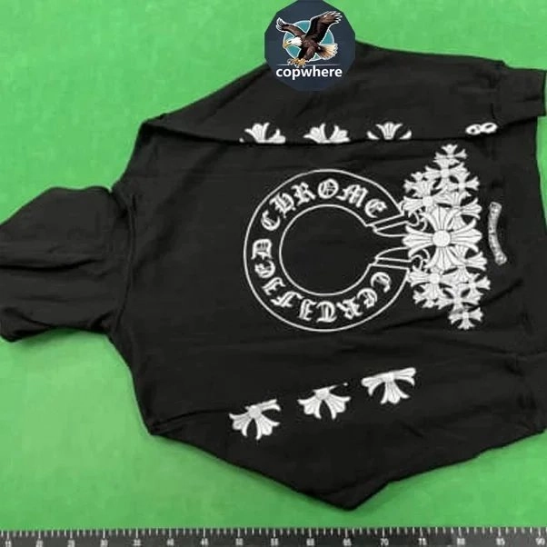 Chrome Hearts Black Hoodie with White Cross and Logo Embroidery